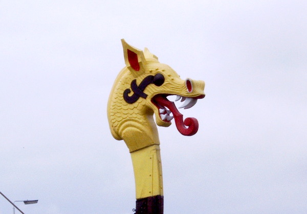 close up of the serpents head at the front of the Viking ship