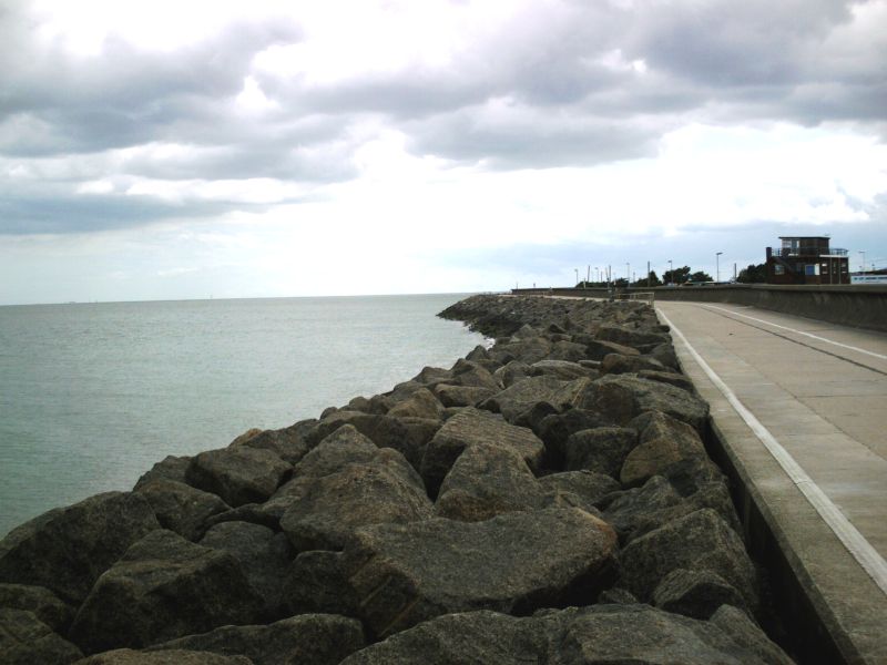 artificial sea defences made from granite boulders