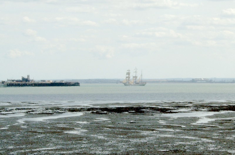 Sailing ship passes Southend Pier