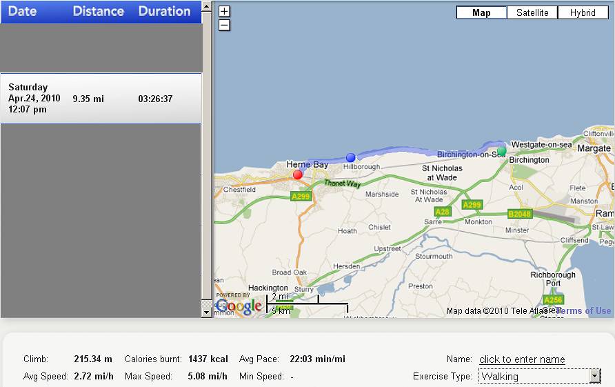 Walking route betwen Birchington and Herne Bay