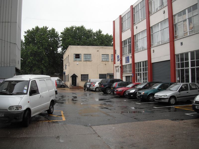 view across a rainswept yard