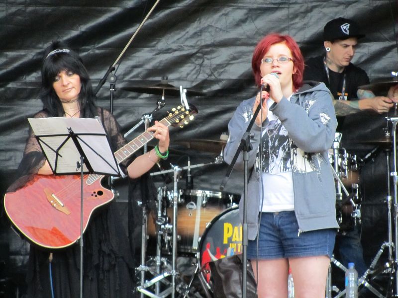 Jo and Hanna on stage at Party In The priory