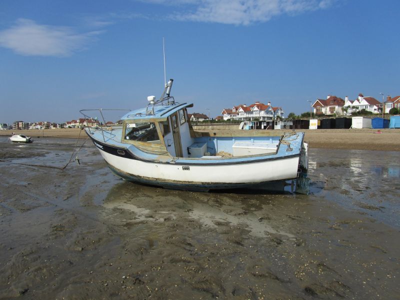boat on the mud between Southend and Thorp Bay