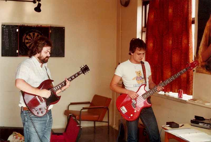 Colin Bartliff and Phil Richards practising guitar in approx 1982