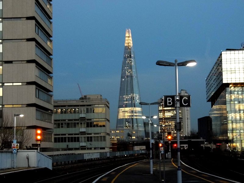 The Shard by night from Waterloo East station