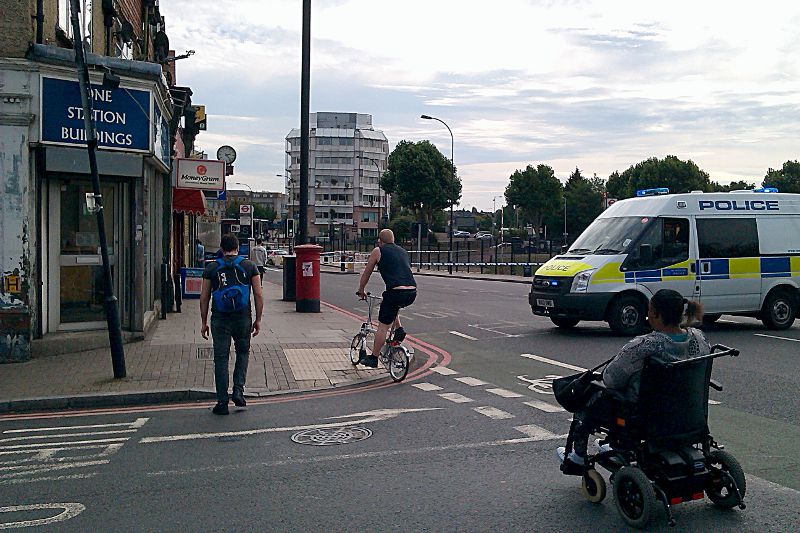 Police van blocking the south
                  circular near Catford Bridge station Saturday 17th
                  August 2013