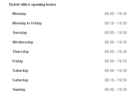 Catford Bridge ticket office
                  opening times correct to 1st October 2014