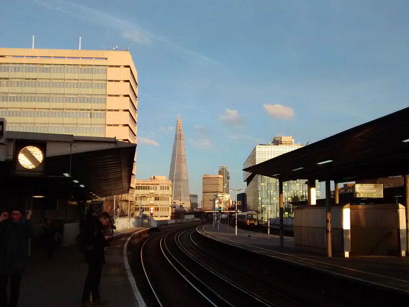 blues skies over The Shard seen from Waterloo East station at approx 16:20 Monday 2nd February 2014