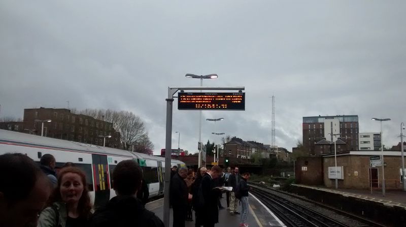 platform 11 at Clapham Junction station on a dull, dreary, and damp Monday morning - 7th April 2014