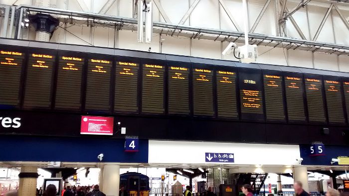 no trains - in theory. Display failure
                    at Waterloo station on Wed 7th May 2014