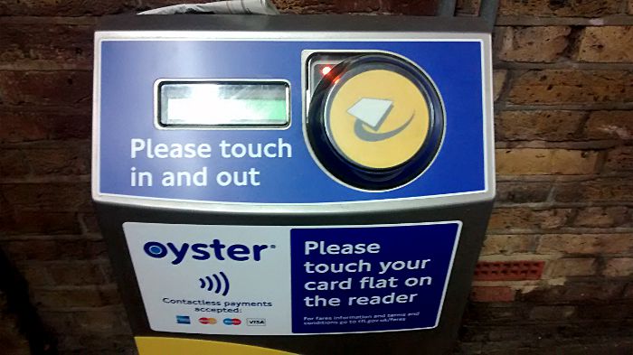 Oyster card reader with
                  added decoration