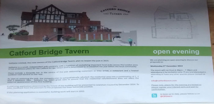 notice outside of the
                  currently closed Catford Bridge Tavern