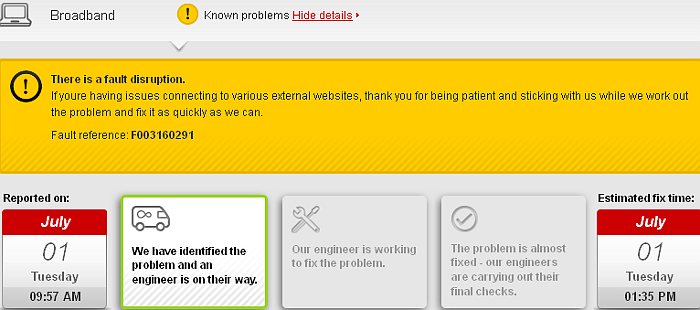 broadband fault status