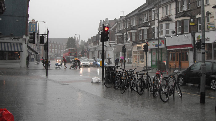 torrential rain outside
                  Earlsfield station