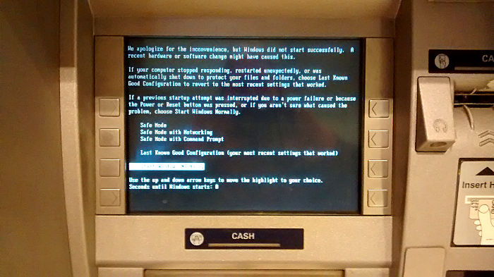 cash machine showing Windows
                  error message