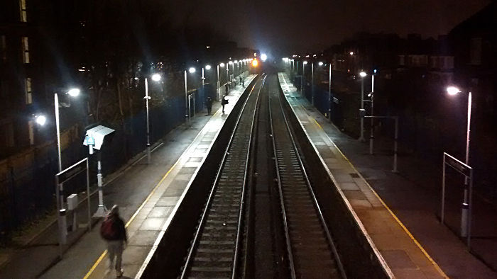 looking north from the footbridge at Catford
                    Bridge station