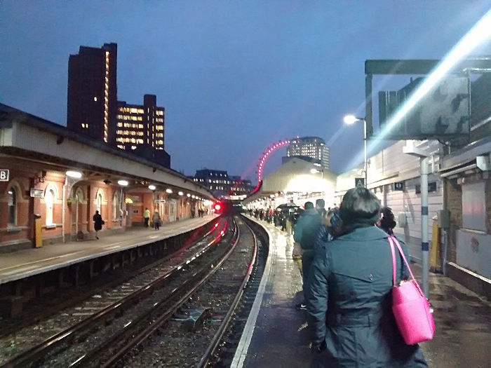 Looking towards the London
                    Eye along platform A of Waterloo East station