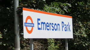 Emerson Park station in London
                                    Overground livery