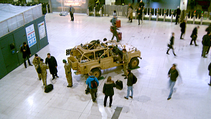 army landrover on
                          concourse of Waterloo station