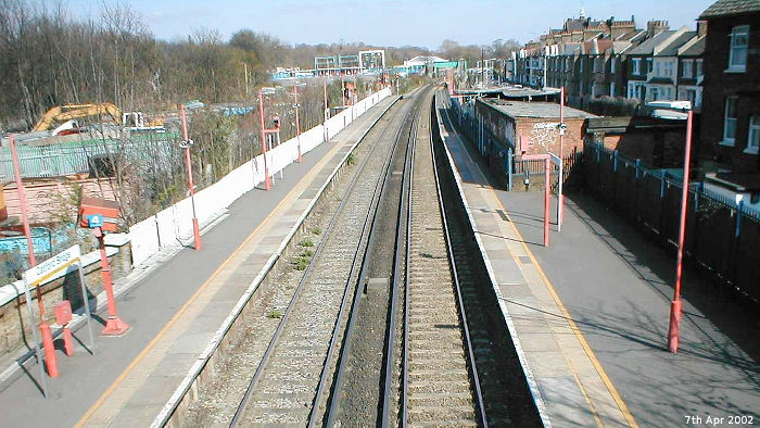 Catford Bridge station with Catford Greyhound
                  Stadium in the background