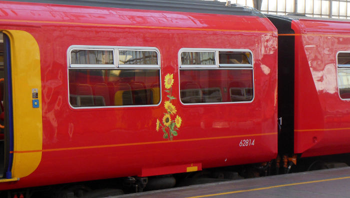 stick on vinyl sunflowers on a train