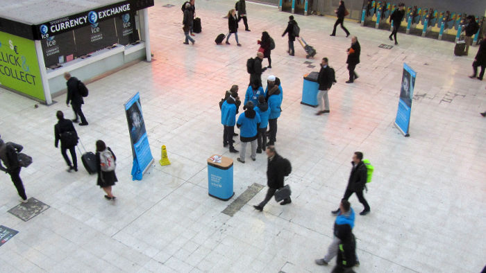 UNICEF on the
                              concourse of Waterloo station