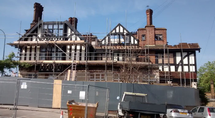 scaffolding around
                          the Catford Bridge Tavern