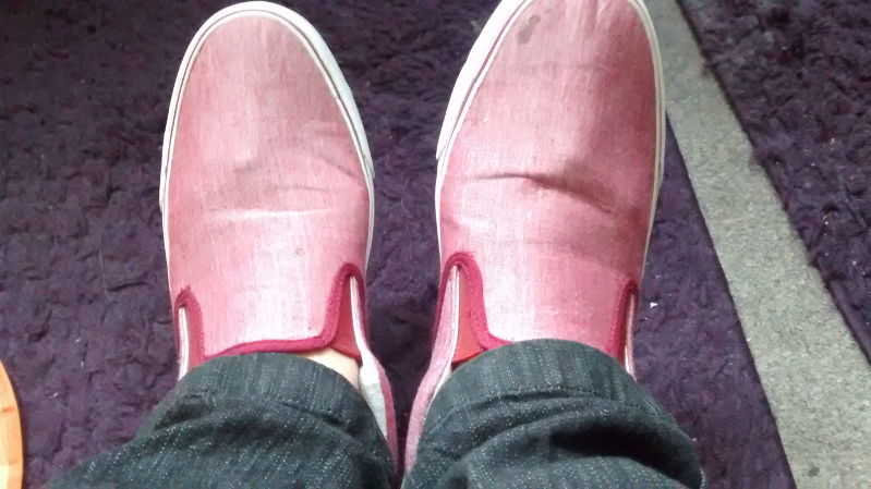 the red shoes (that are
                  slightly pink)