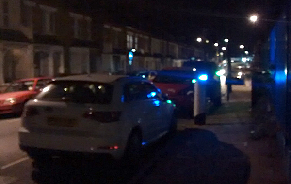 night time by the electric
                  car charging points