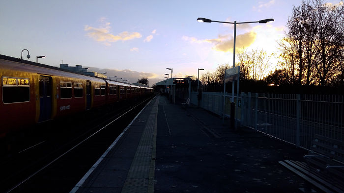 sunset at Earlsfield
                  station