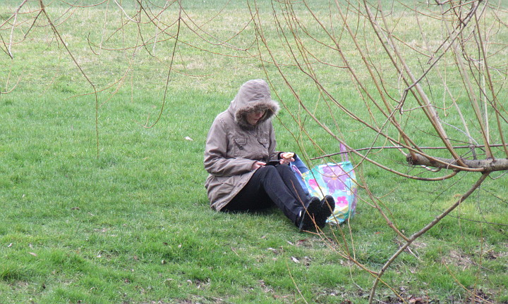 a rather cold and damp
                        day for sitting on the grass