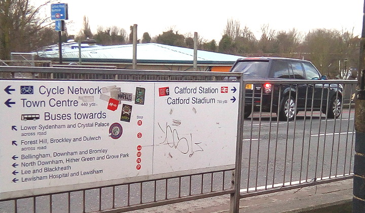 last remaining sign that mentions the
                        long demolished Catfird Stadium