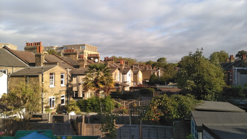 view north with a
                        patch or two of blue sky visible