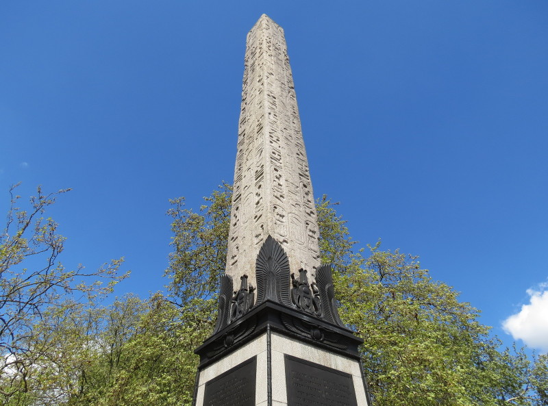 three quarters view of
                        Cleopatra's Needle