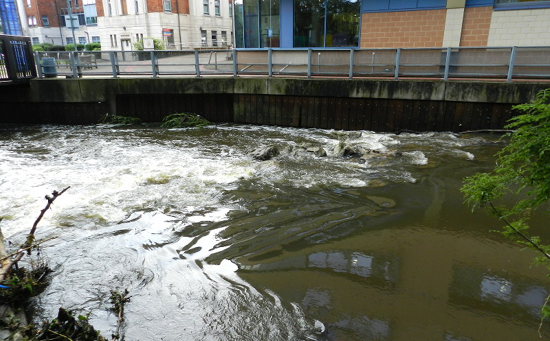 The weir by the bridge
                      across to the hospital