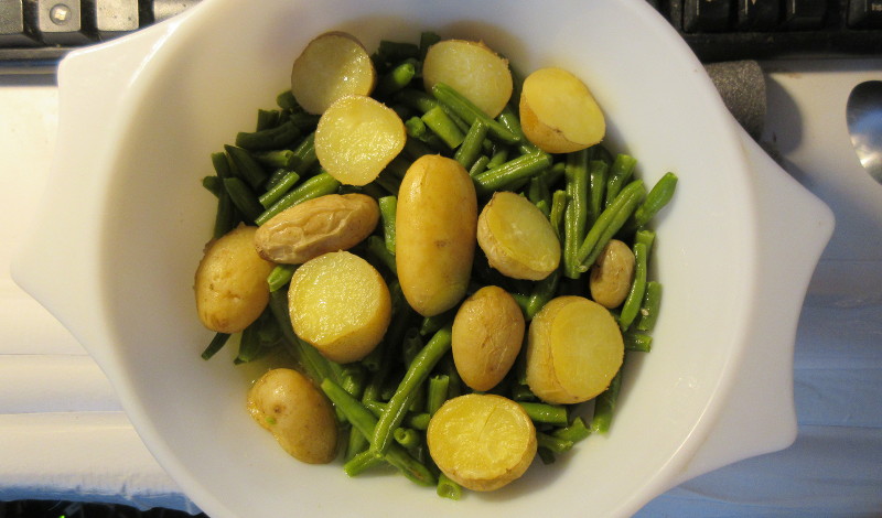 home grown potatoes
                        and frozen green beans