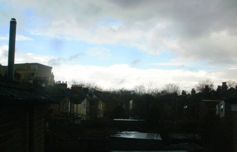 black clouds, blue sky,
                      and rain