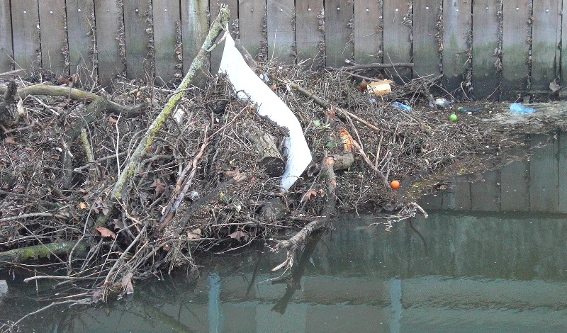 the
                                          weir collecting lots of storm
                                          debris