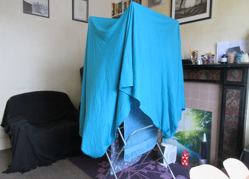 washing drying in
                          front of the fan heater