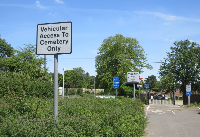 entrance to
                                  cemetery across tram tracks