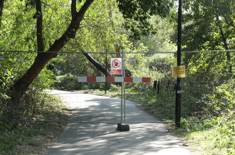 south side
                              barrier across the path