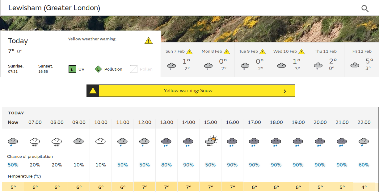 temperature starting to fall towards
                        freezing