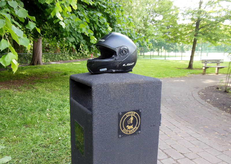 helmet on litter
                              bin