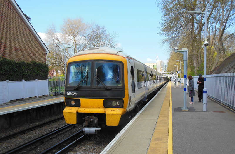 train against a
                              blue sky