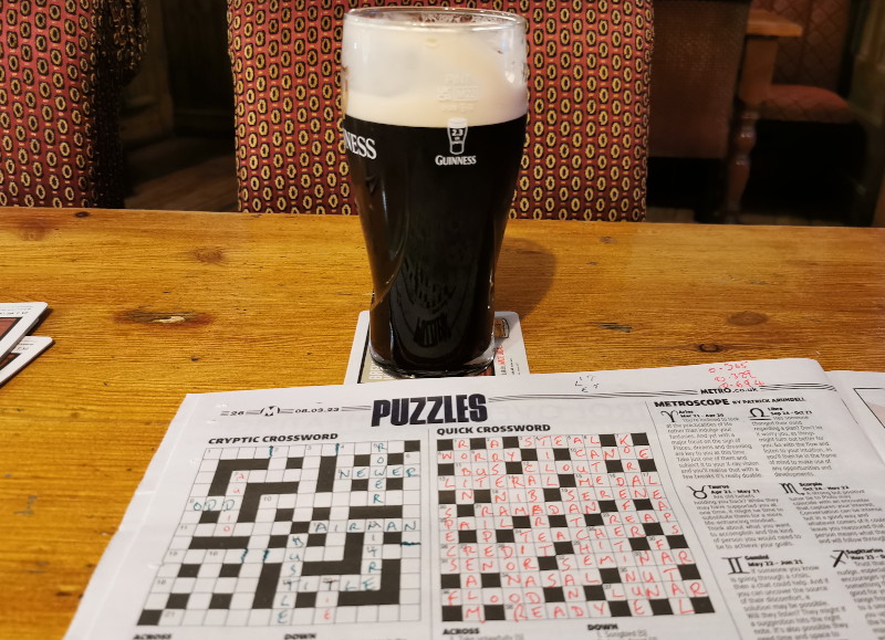 crossword and
                              pint of Guinness