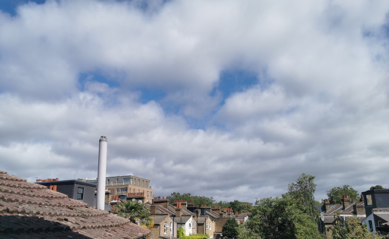 clouds
                                  breaking up and becoming fluffy