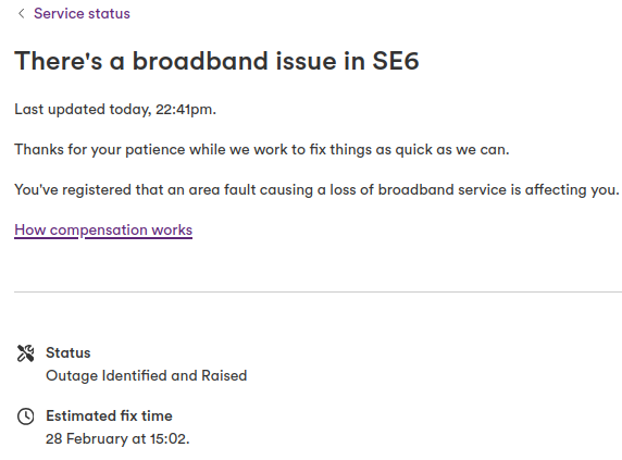 Virgin media service down